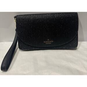 KATE SPADE Joeley Multifunction Wristlet Wallet Black Sparkle Leather Designer